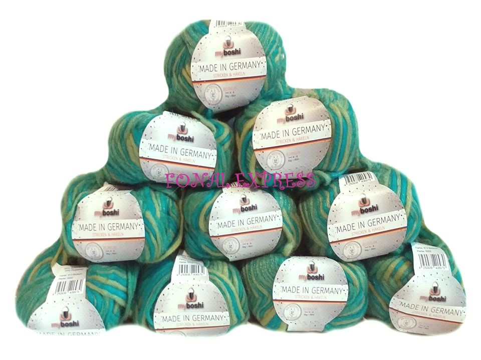 500 g MYBOSHI zöld színátmenetes merino gyapjú fonal. Tű 6-8 mm.