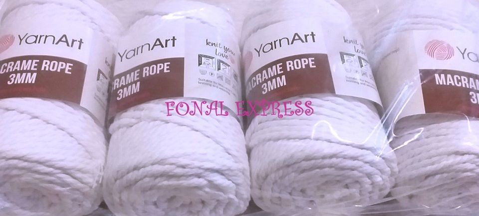 1 kg 4 db YarnArt MACRAME ROPE 3 mm. 60% pamut 40% viscose. Tű 7-8 mm. Szín 751 